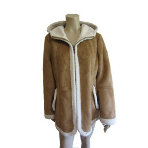 KOOLABURRA by UGG Camel Color Hooded Sherpa Lined Faux Suede L Zip Jacket